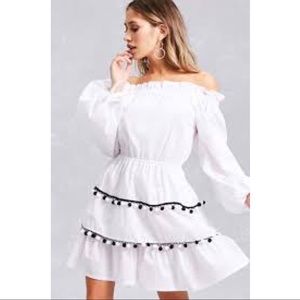 Off-the-Shoulder Pom Pom Dress