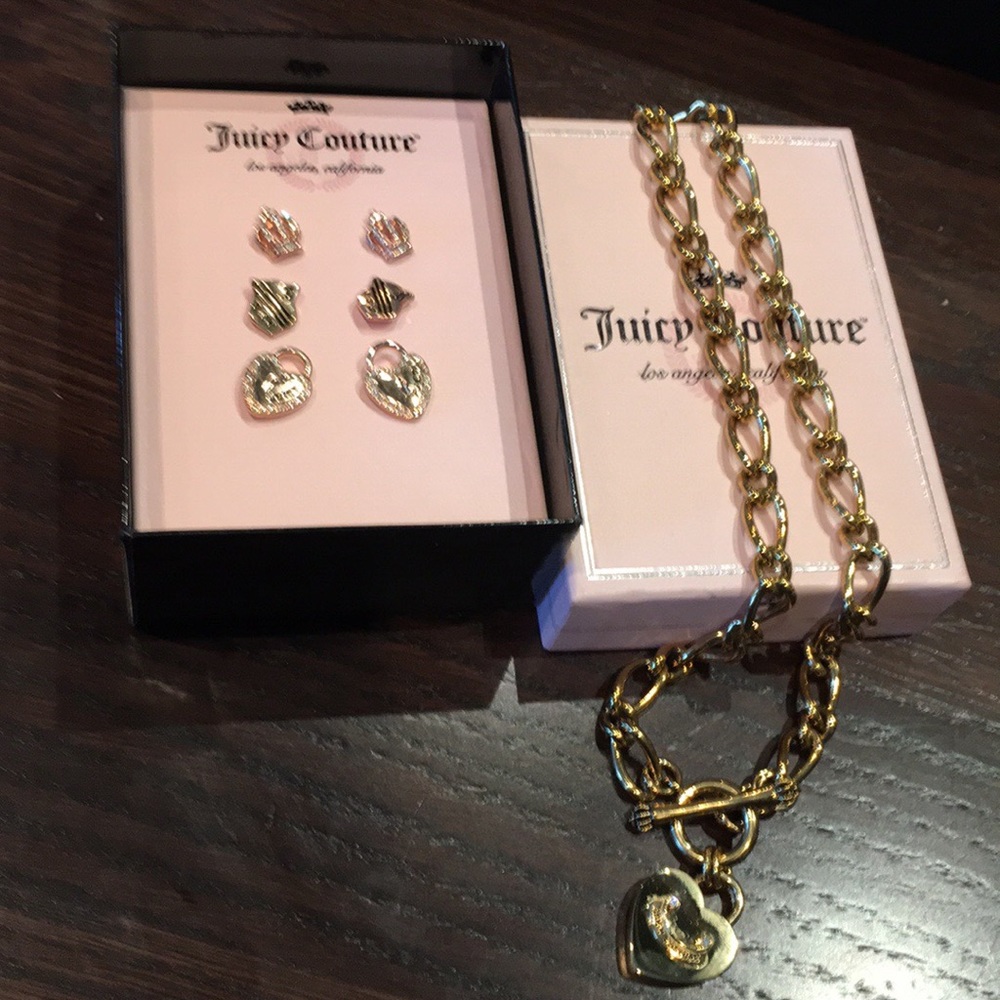 Juicy Couture necklace with 3 pair earrings IOB