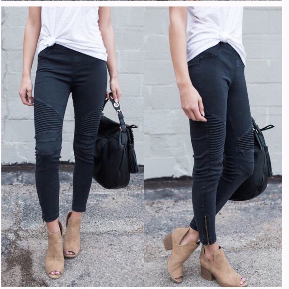 LASTStretchy Moto Pants - BLACK - Picture 2 of 4
