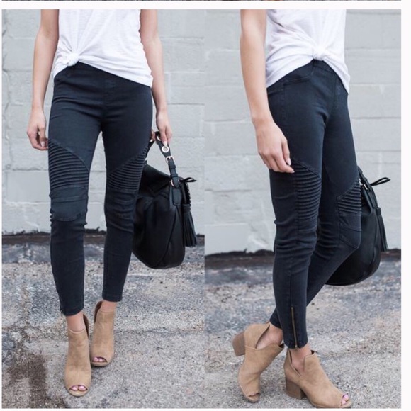 LASTStretchy Moto Pants - BLACK - Picture 2 of 4