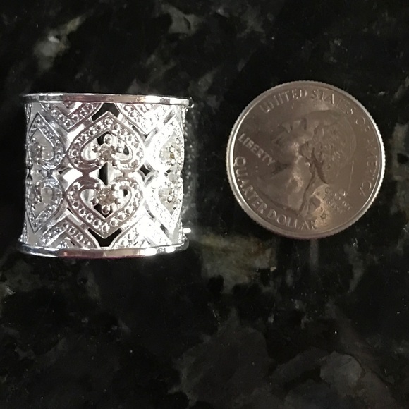 NWOT Silver Baroque Heart Statement Band Ring Cuff - Picture 3 of 4