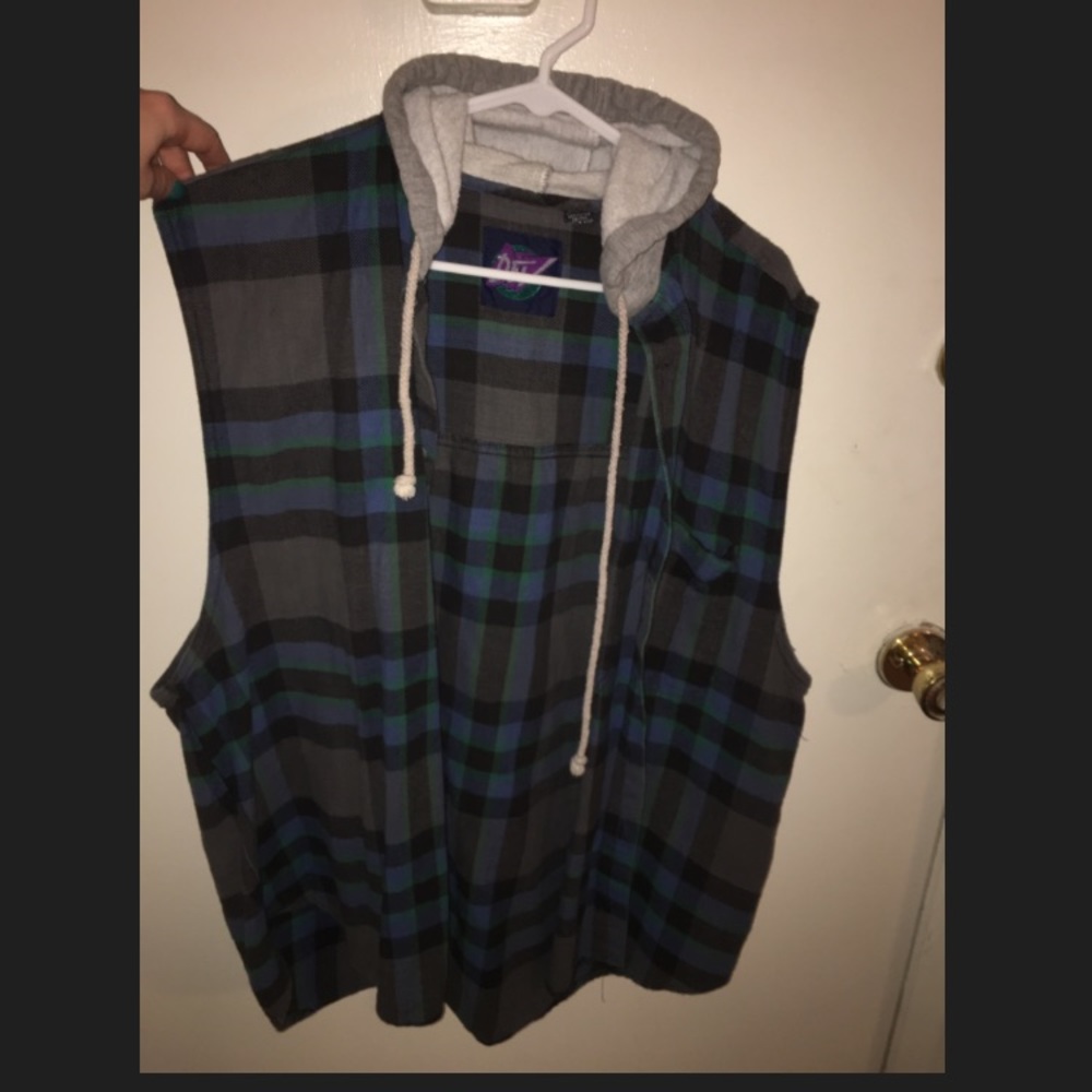 Oversized flannel vest with hood