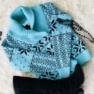 ❄️ Teal Blue Cowl Neck Snowflake Sweater ☃️