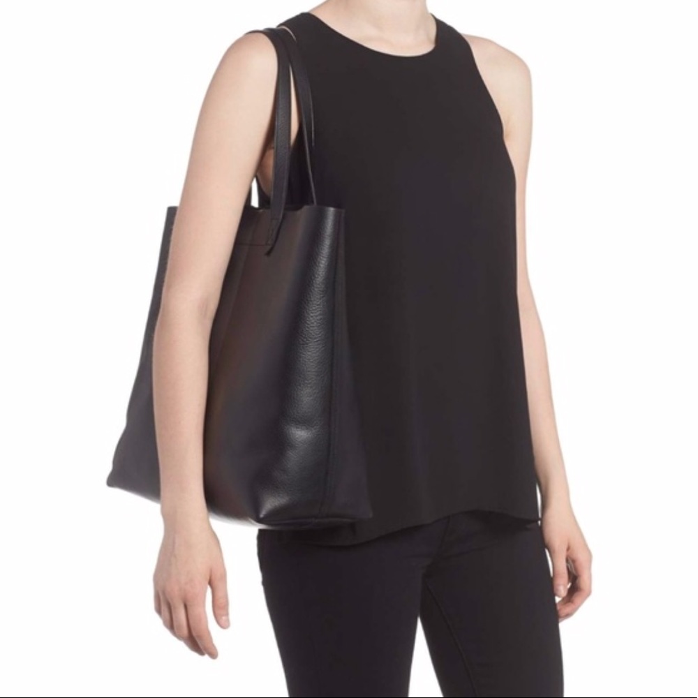 NWT Madewell classic black leather transport tote - Picture 2 of 3