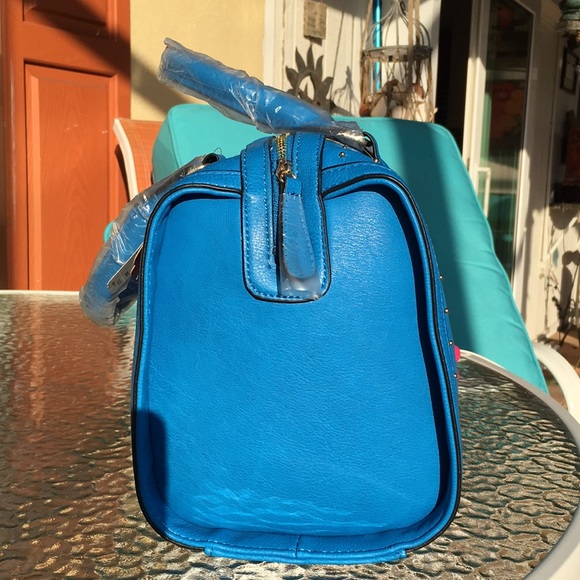 Gorgeous Blue Leather Pin Dot Handbag💥 - Picture 2 of 9