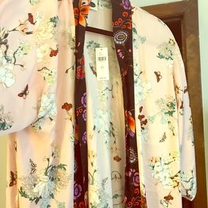 Anthropologie"floreat" long silk kimono