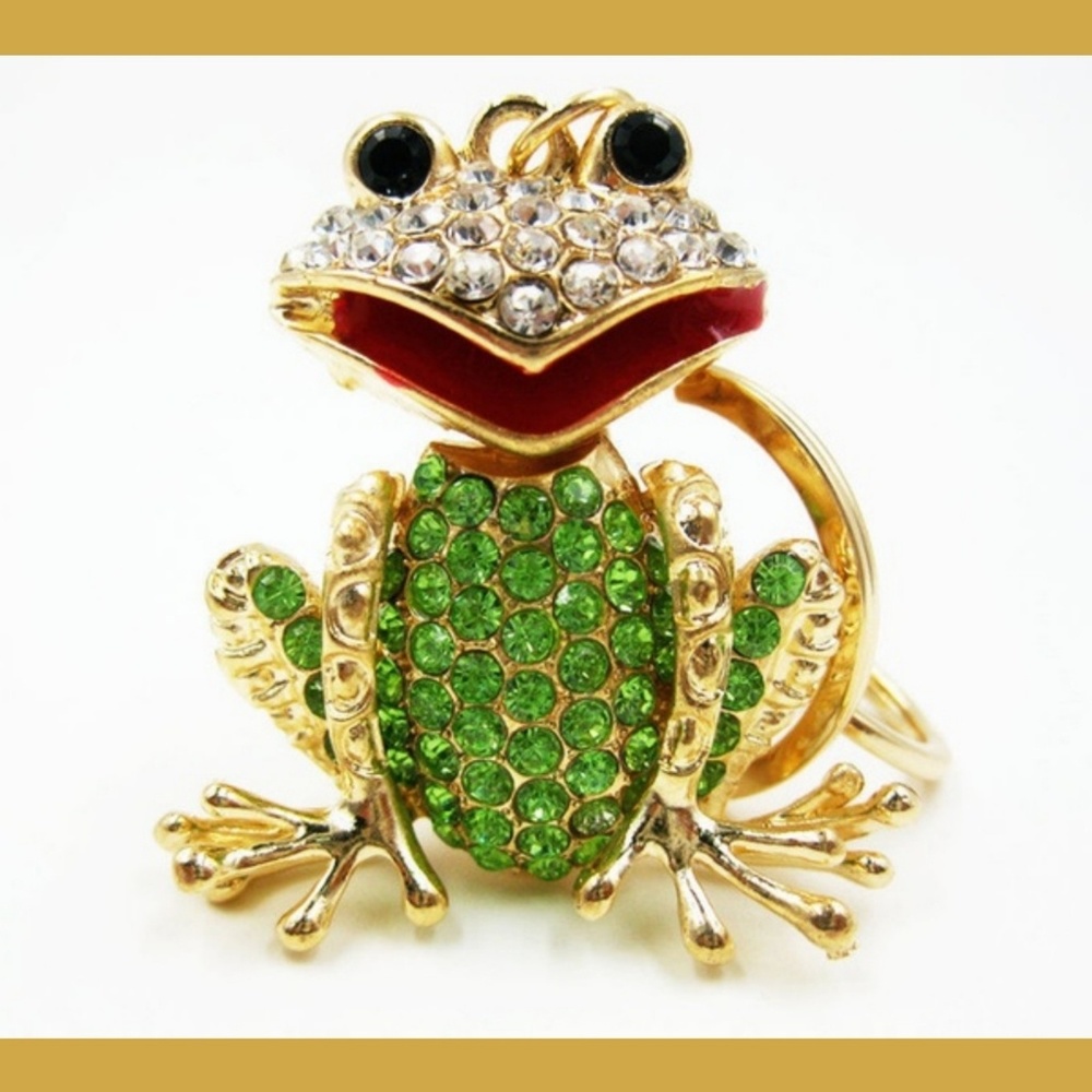 Large Frog Purse/Keychain Rhinestones, Moving Head & Arms New