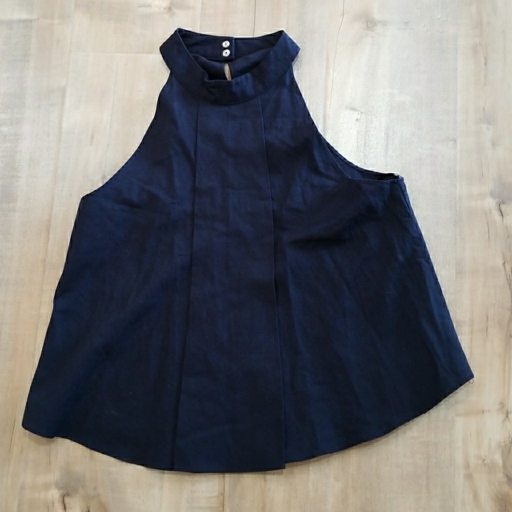 JOA navy pleated top
