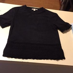 suede black t-shirt with lace detail