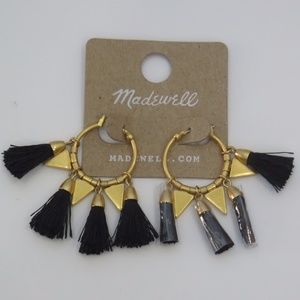 New Madewell Hoop Black Tassel Earrings