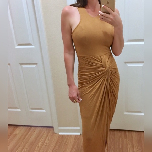 Twist Come True Hi-Lo Dress In Camel - Picture 2 of 8