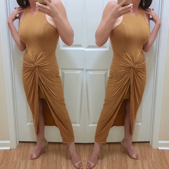 Twist Come True Hi-Lo Dress In Camel - Picture 1 of 8