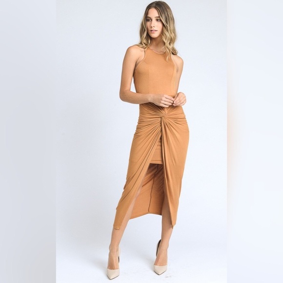Twist Come True Hi-Lo Dress In Camel - Picture 6 of 8