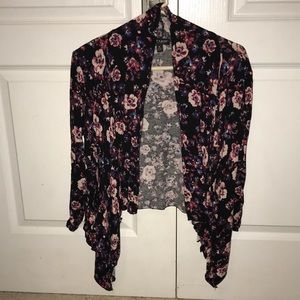 Black floral cardigan.
