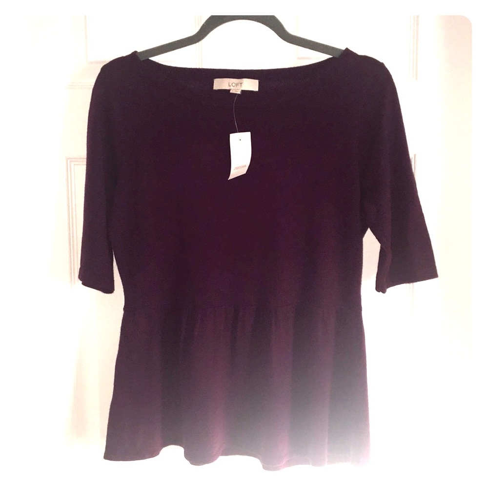 NWT Deep Purple LOFT Peplum 3/4 Sleeve Top