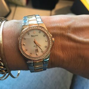 Bulova two tone diamond watch with date