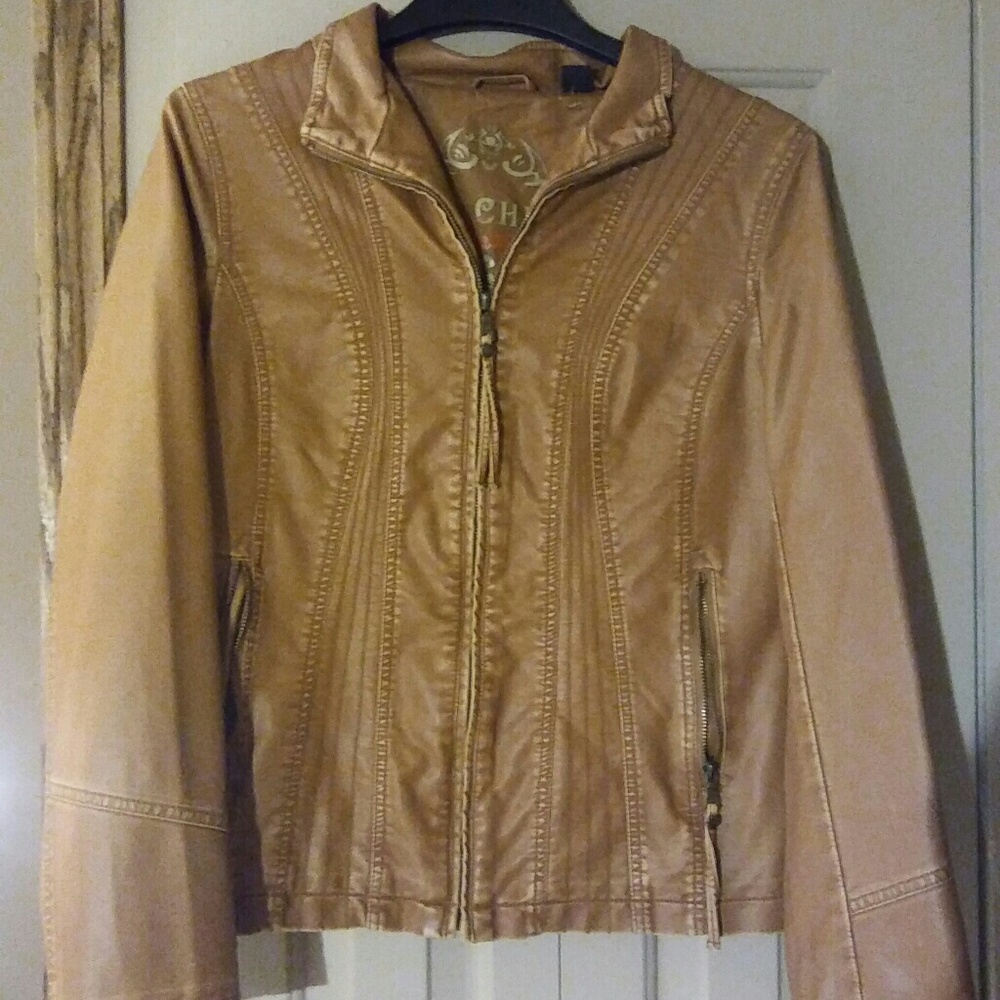 Tan leather bomber styler coat size Medium