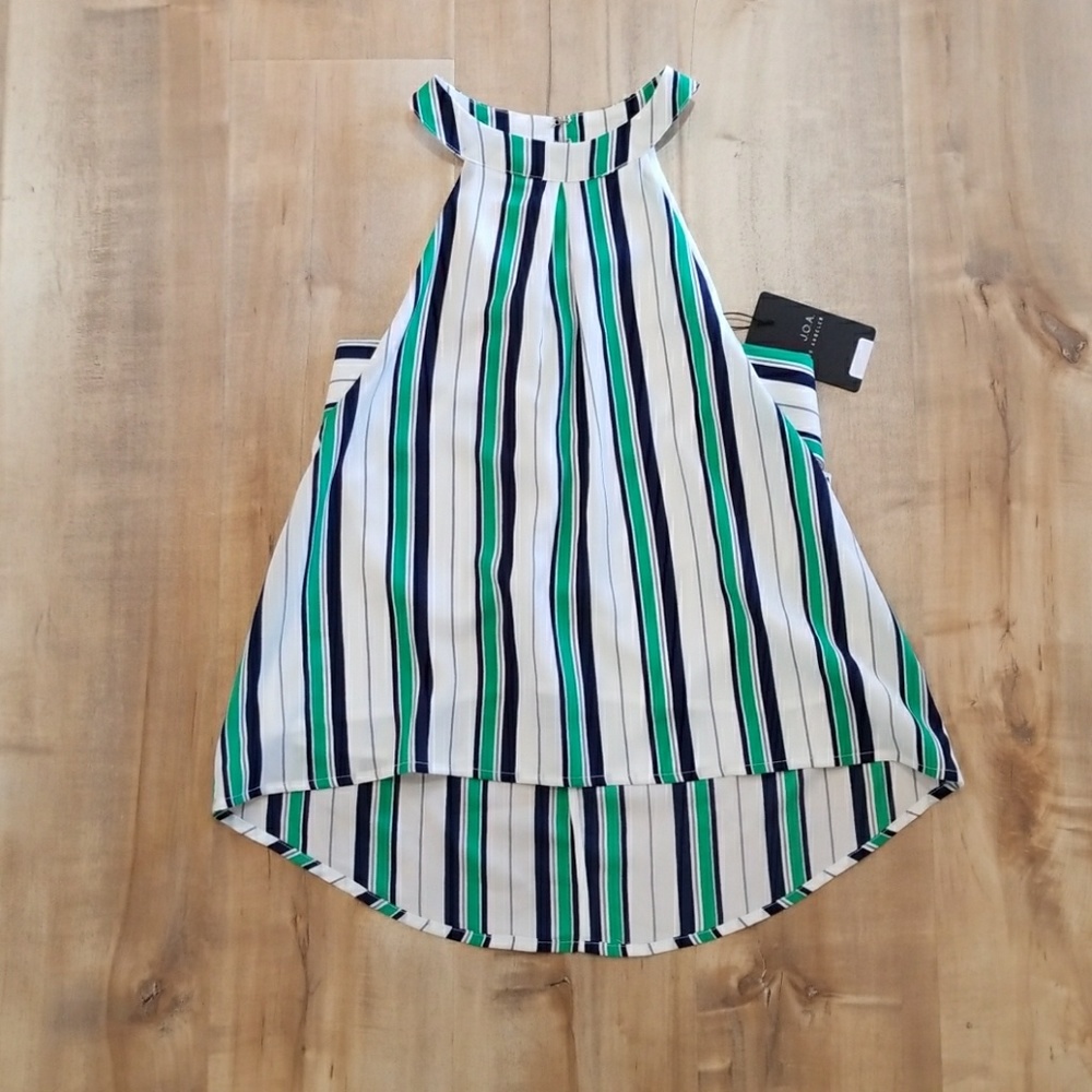 Green, white and navy striped halter