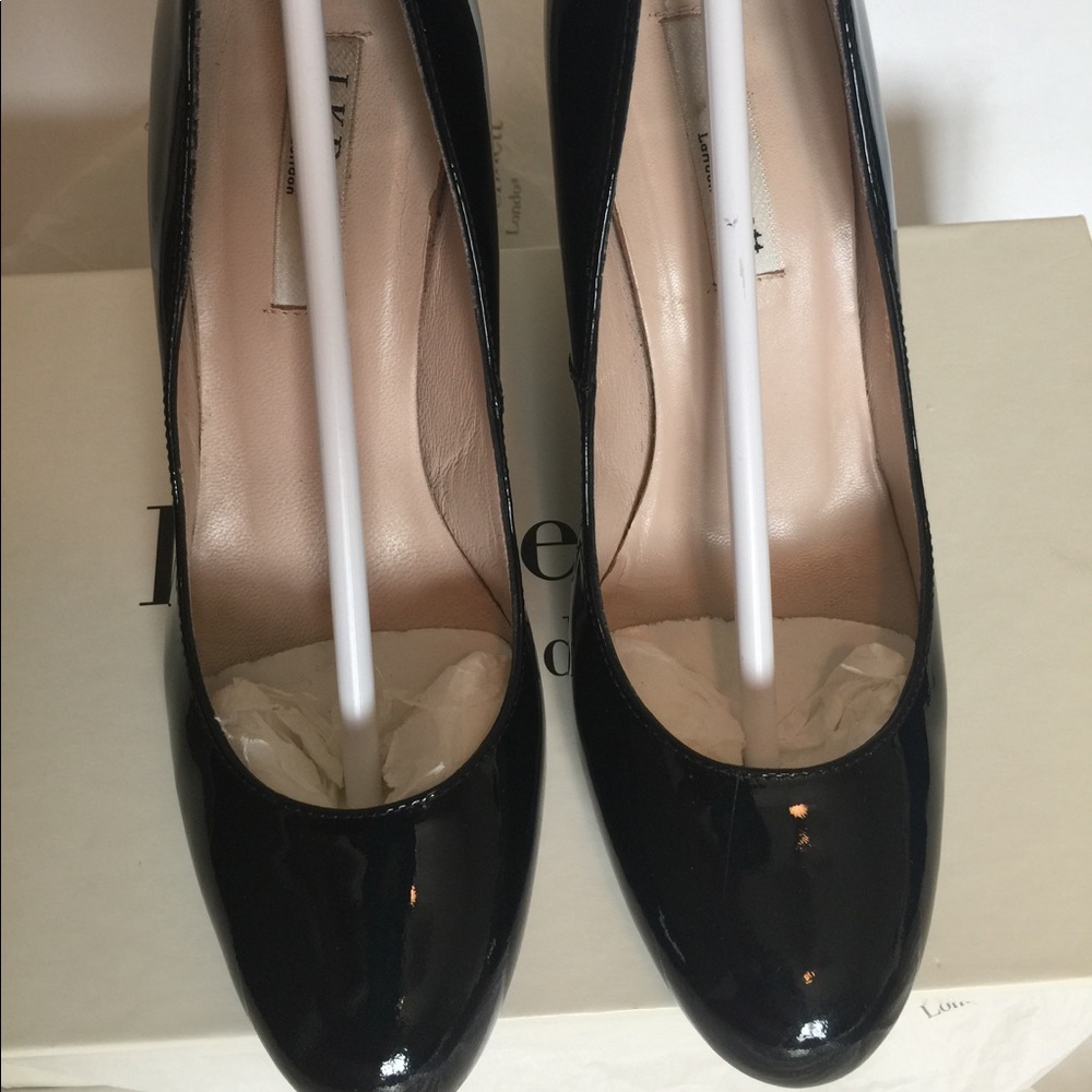 LK Bennet black Maddox patent Wedges