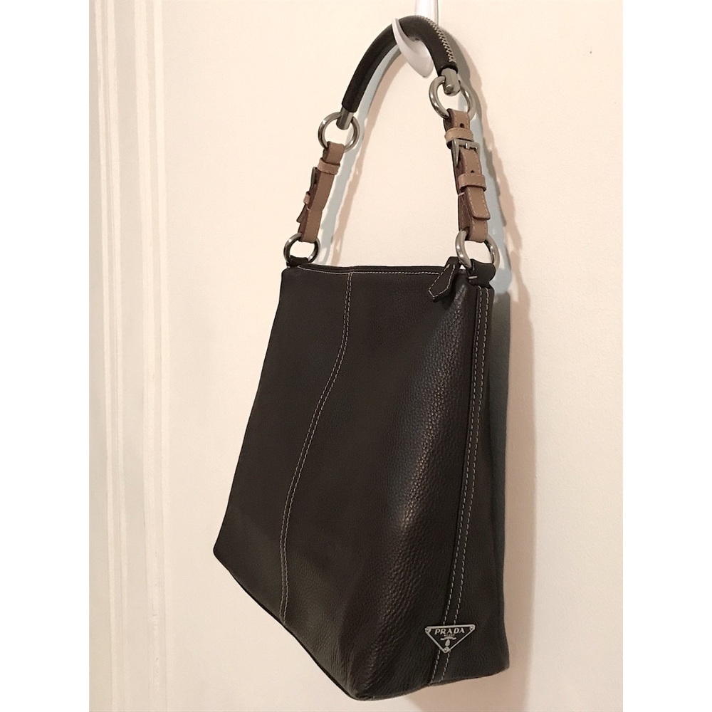 Prada Brown Vitello Daino Pebble Leather Hobo Bag - Picture 5 of 11