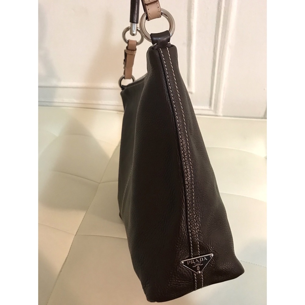 Prada Brown Vitello Daino Pebble Leather Hobo Bag - Picture 6 of 11