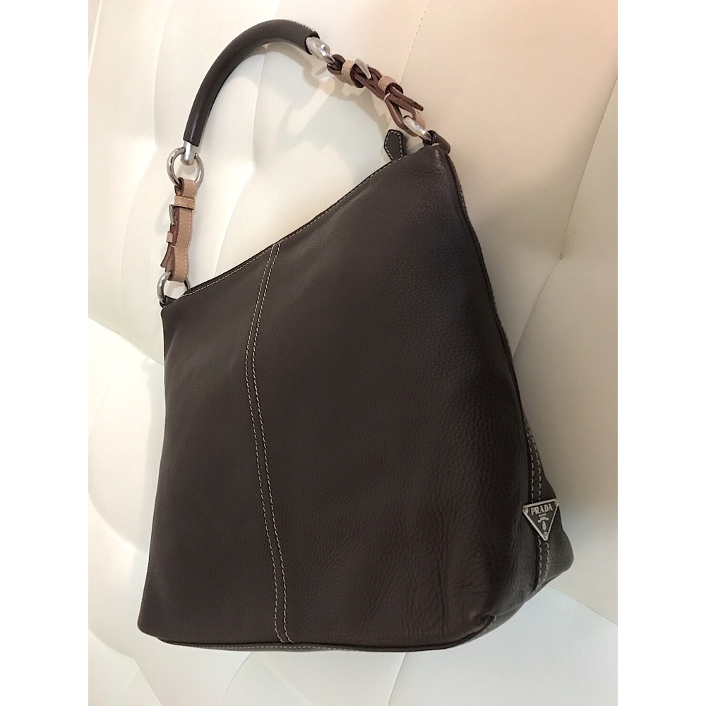 Prada Brown Vitello Daino Pebble Leather Hobo Bag - Picture 8 of 11