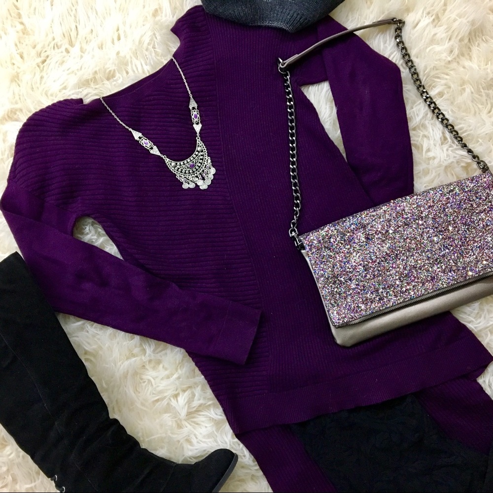 Express ❦ Hi-Low Purple Fitted Sweater Dress