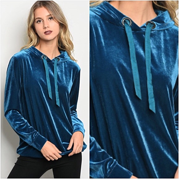 💙BLUE ICE Stunning Velvet Hoodie Teal SML - Picture 7 of 7