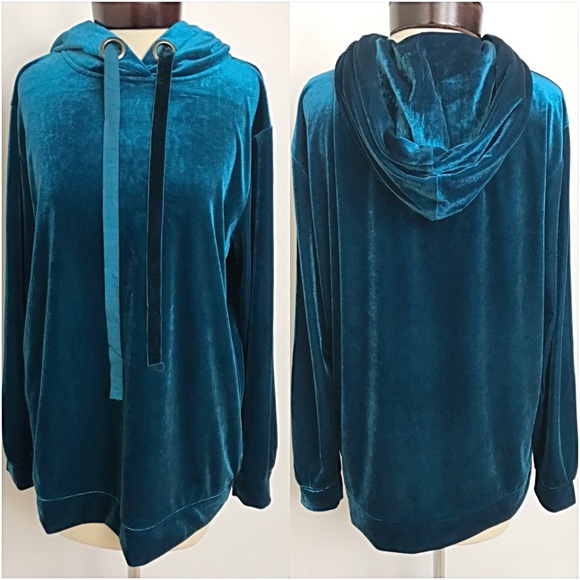 💙BLUE ICE Stunning Velvet Hoodie Teal SML - Picture 3 of 7