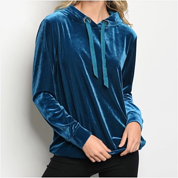 💙BLUE ICE Stunning Velvet Hoodie Teal SML - Picture 6 of 7