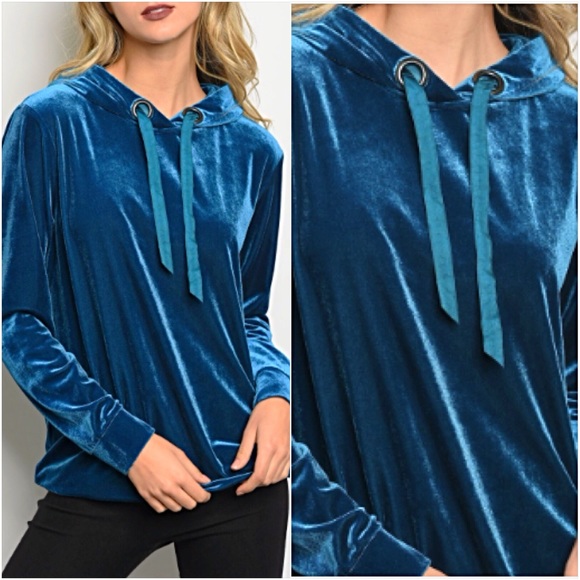 💙BLUE ICE Stunning Velvet Hoodie Teal SML - Picture 2 of 7