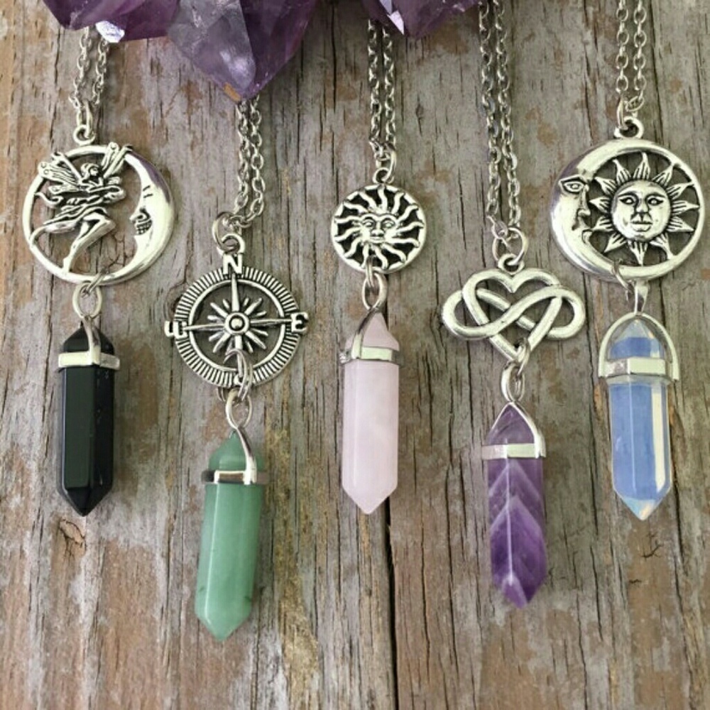 Crystal mood necklaces- with chain