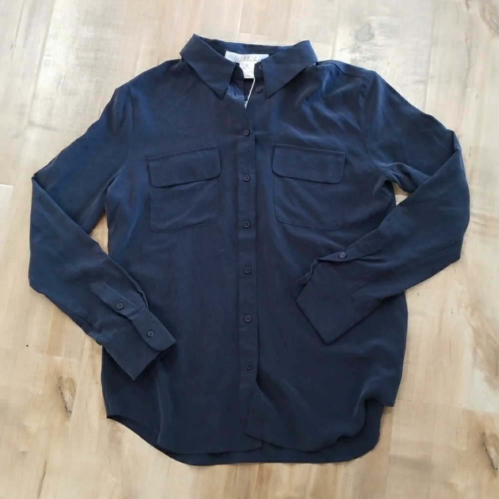 Willah navy silk button down