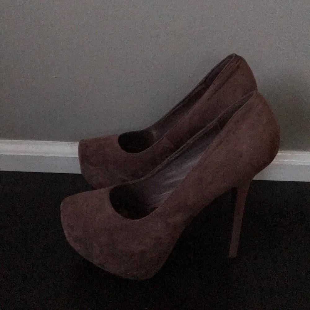 Brown suede heels