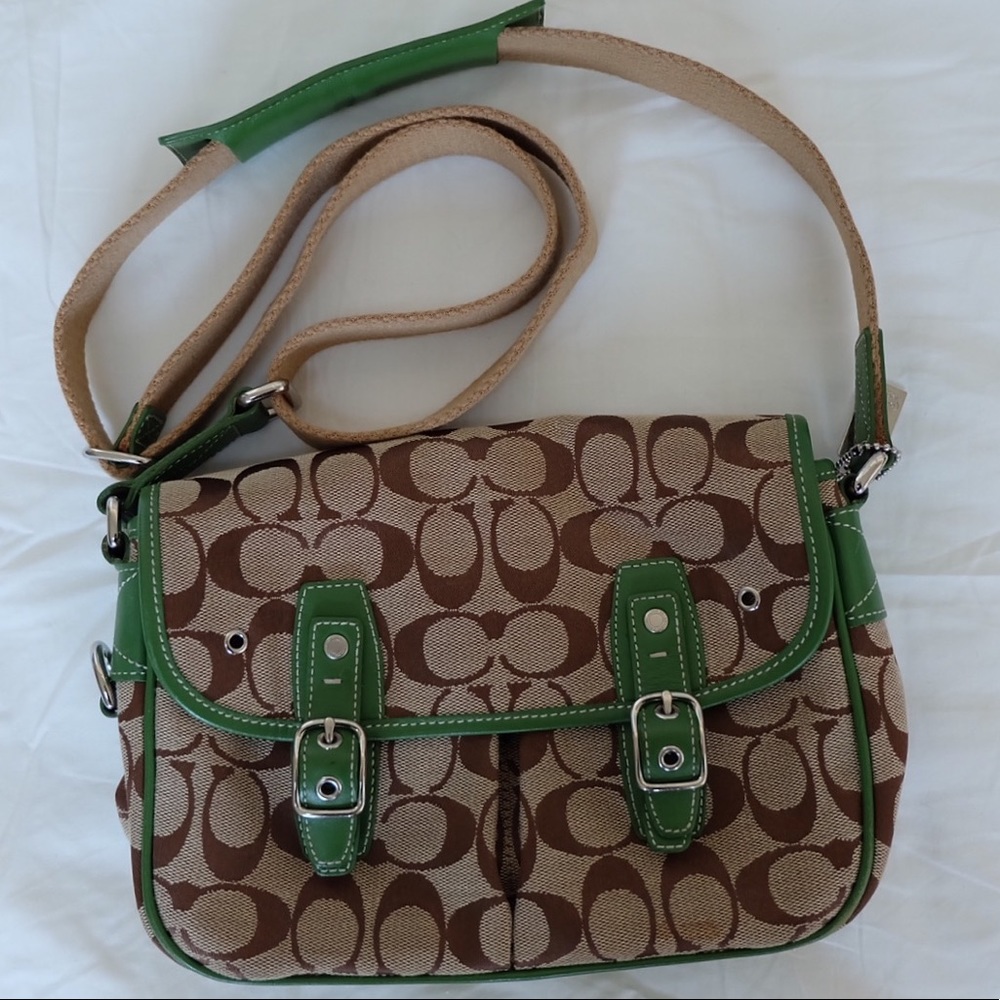 💯Rare Authentic Vintage Coach Green Messenger Bag