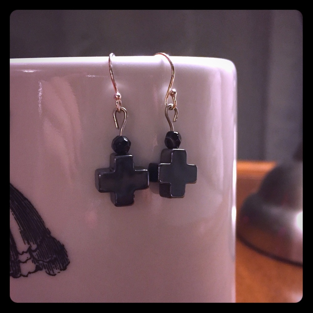 Sterling Silver hematite cross earrings
