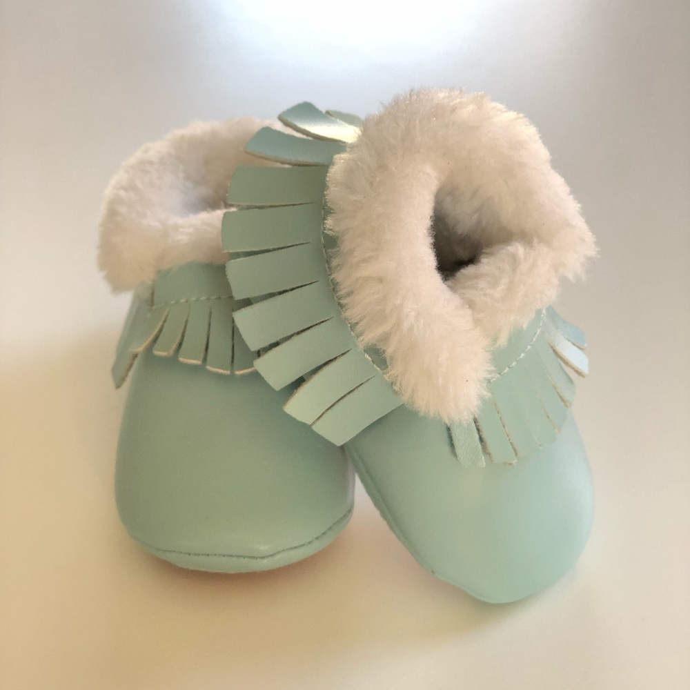 NWOT, Blue, Faux Fur Lined Moccasins, Girls, 0-12M