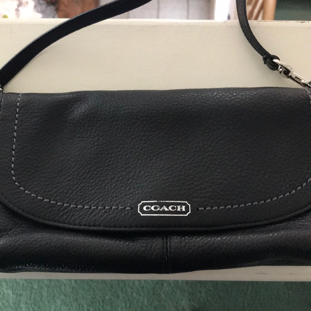 Coach black leather wristlet