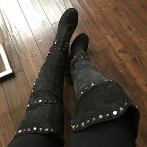 Tory Burch Dark Gray Suede Over the Knee Boots