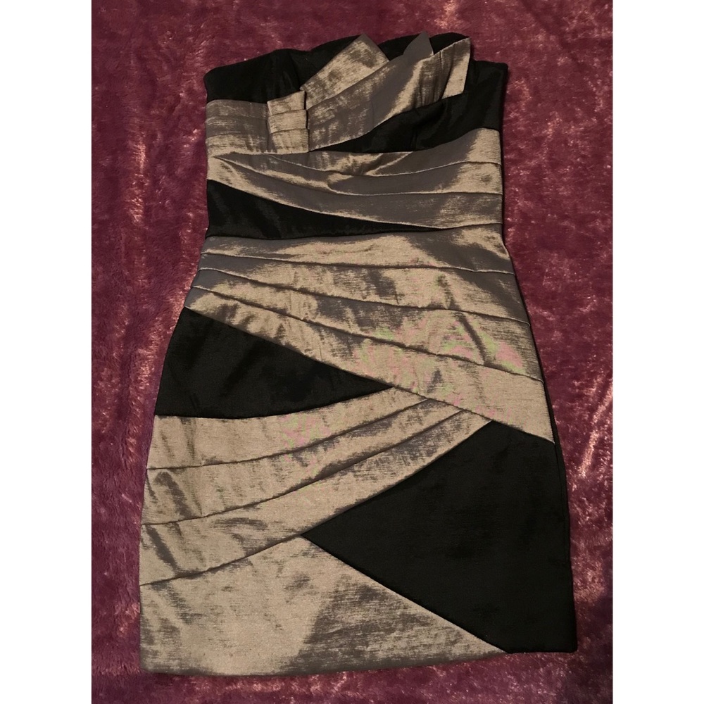 Formal black and silver sheath / column dress