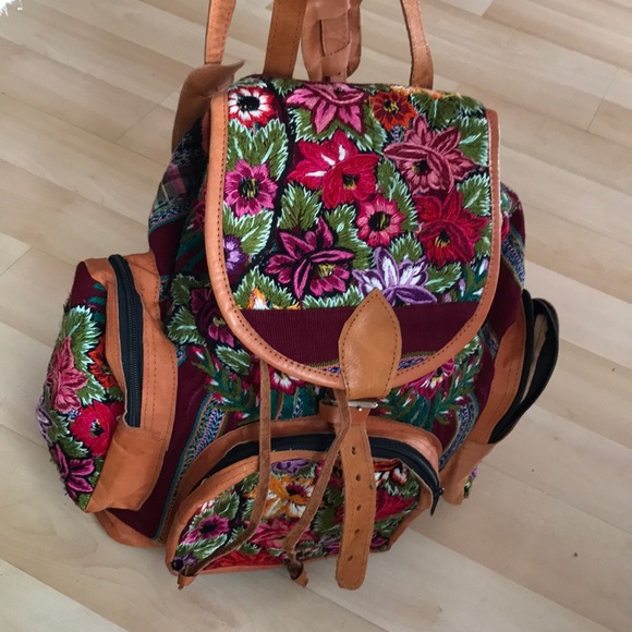 embroidered leather backpack