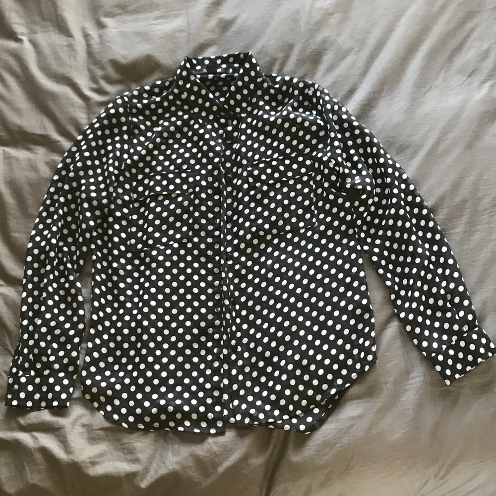 Black and white polka dotted button down