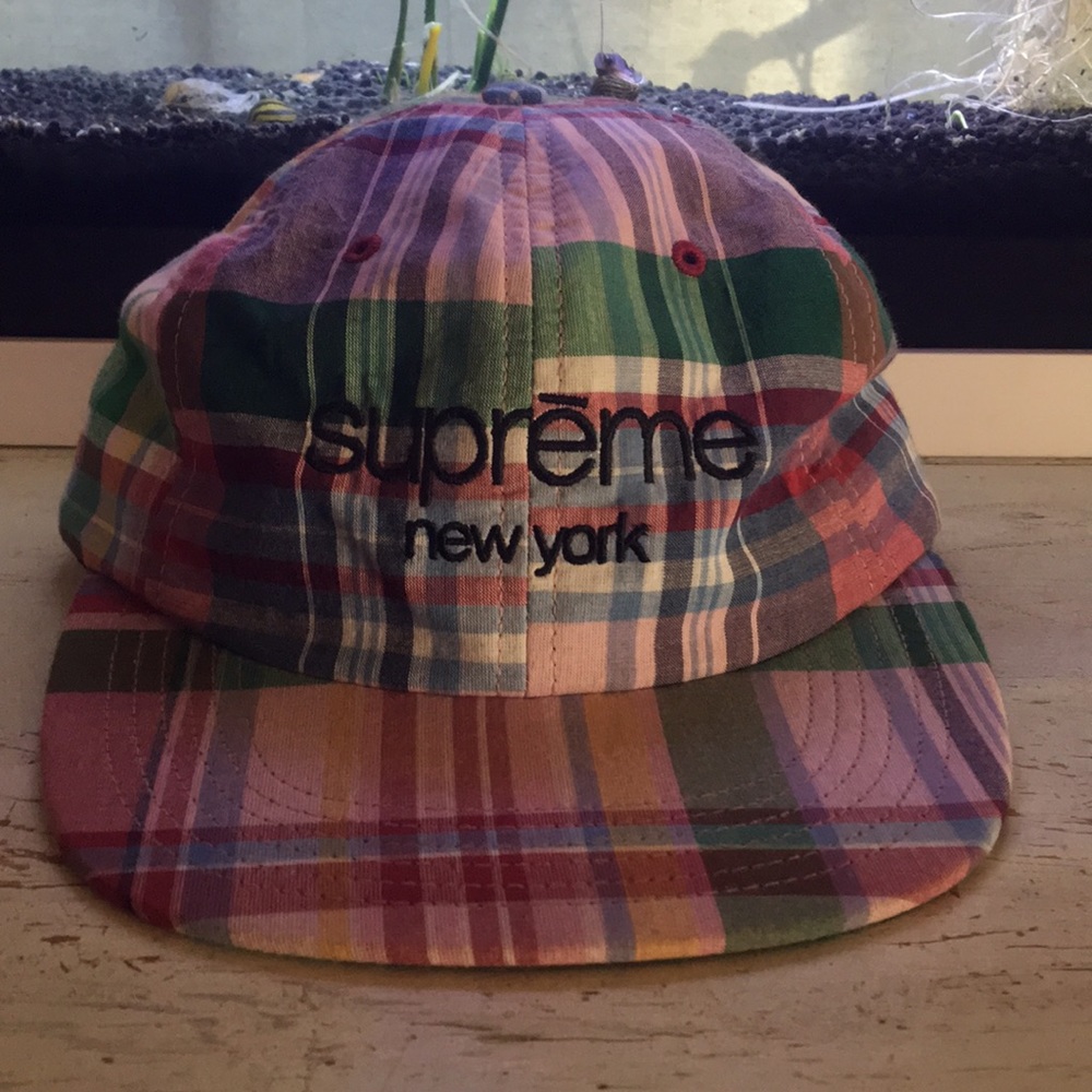 Supreme New York plad pink and green 5 panel hat