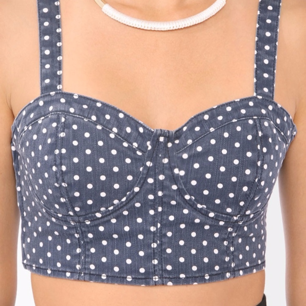Blue polkadot button down crop top