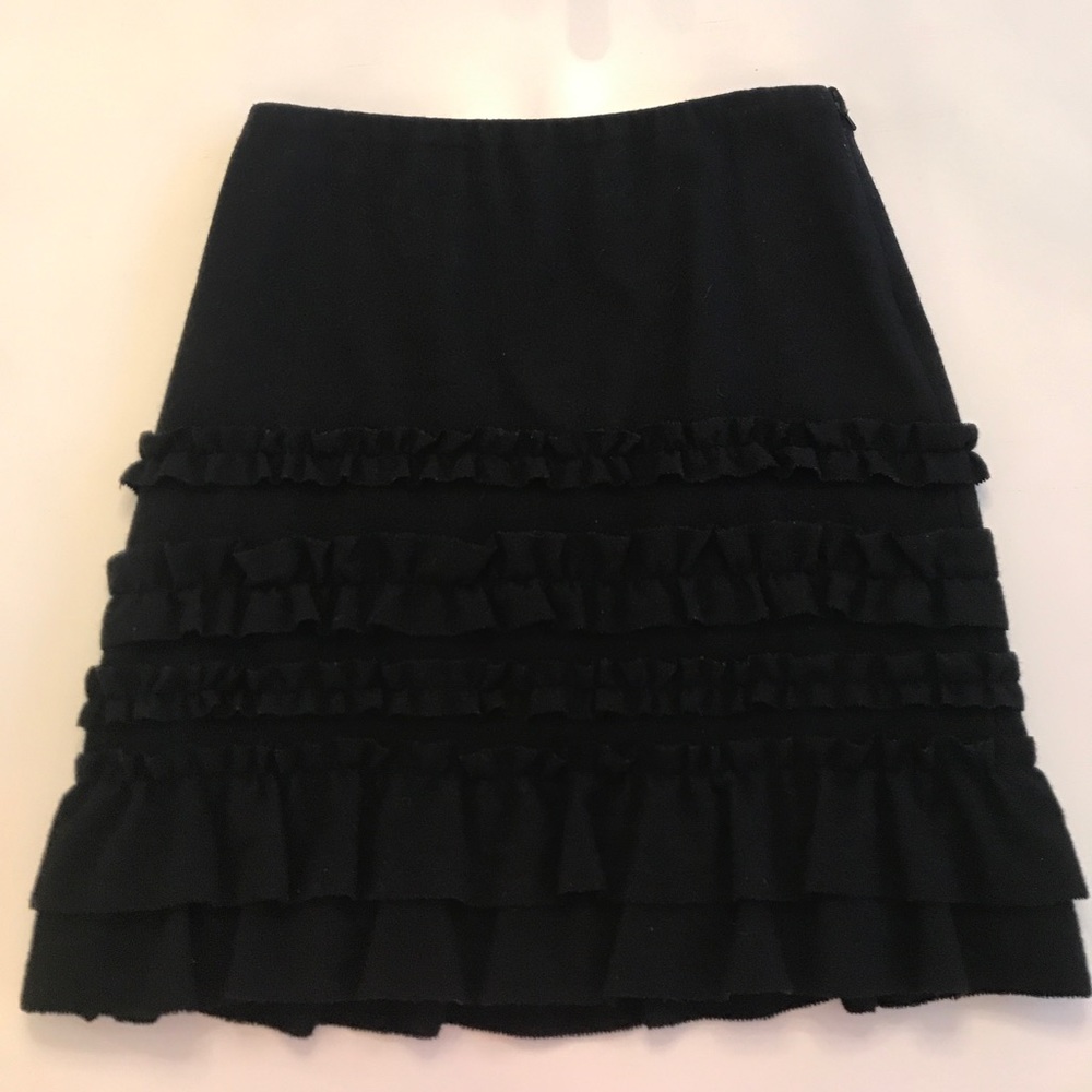 Black ruffled wool/cashmere skirt