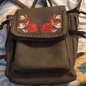 Small olive green rosed backpack purse