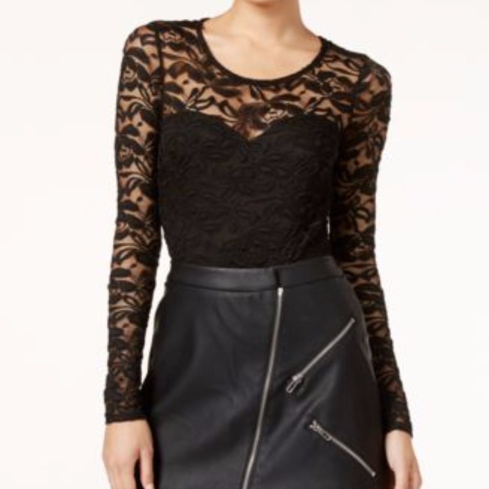 Black lace turtleneck crop top. Zip up