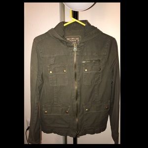 Green J.Crew utility coat or “fall jacket”.
