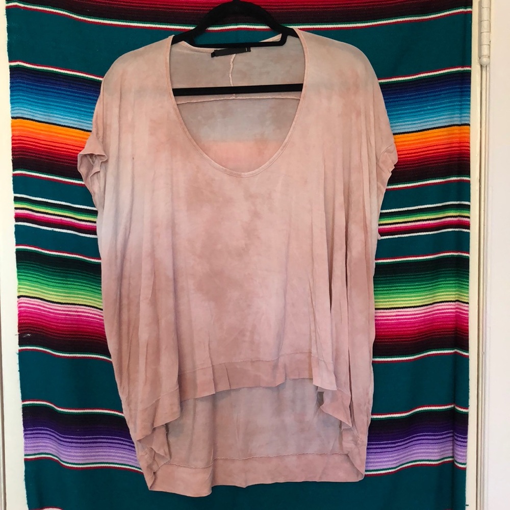 Pink tie dye material. Very light and flows well