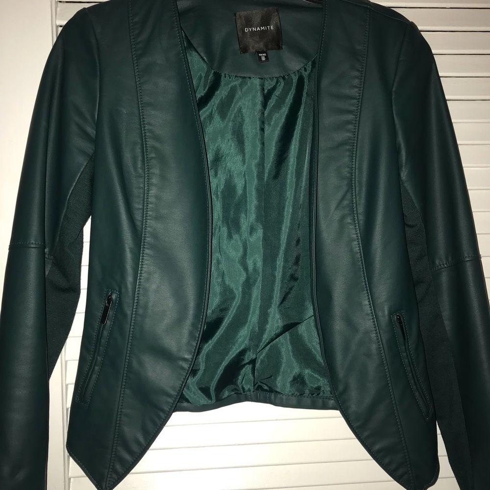 leather collarless blazer